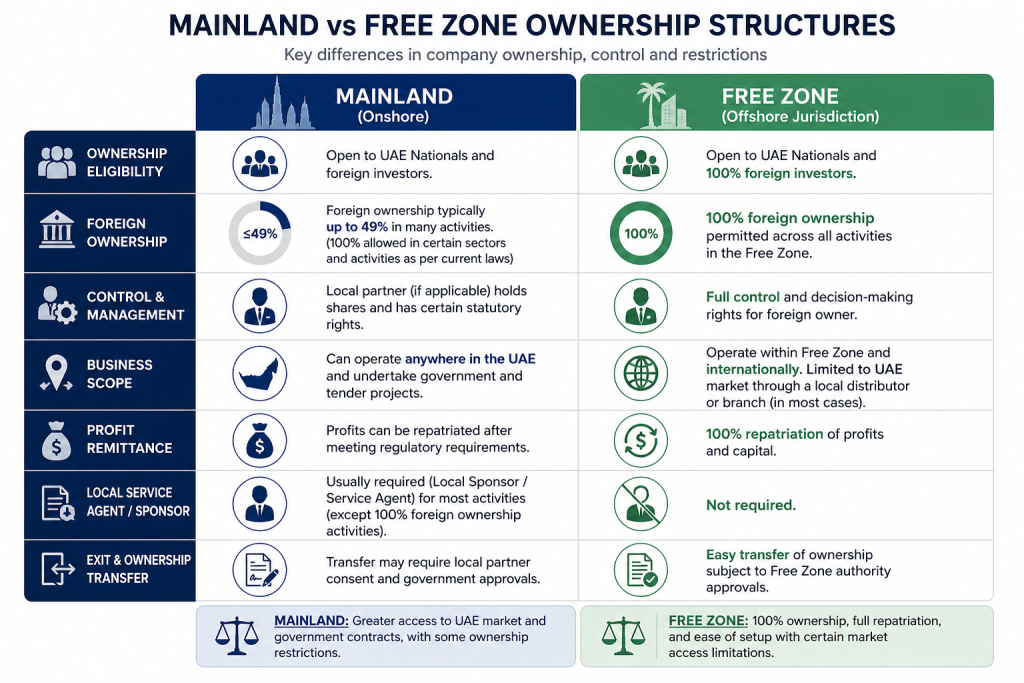 Mainland vs Free zone ownership structures